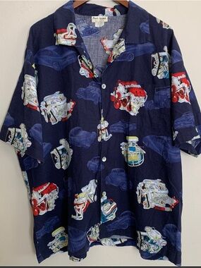 Matt Rider Hawaiian Shirt Mens XL Car Engine Racing Button Up Camp Collar USA